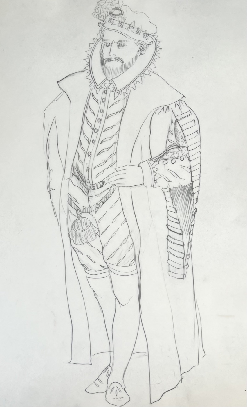Claudius and the court, costume design, Hamlet