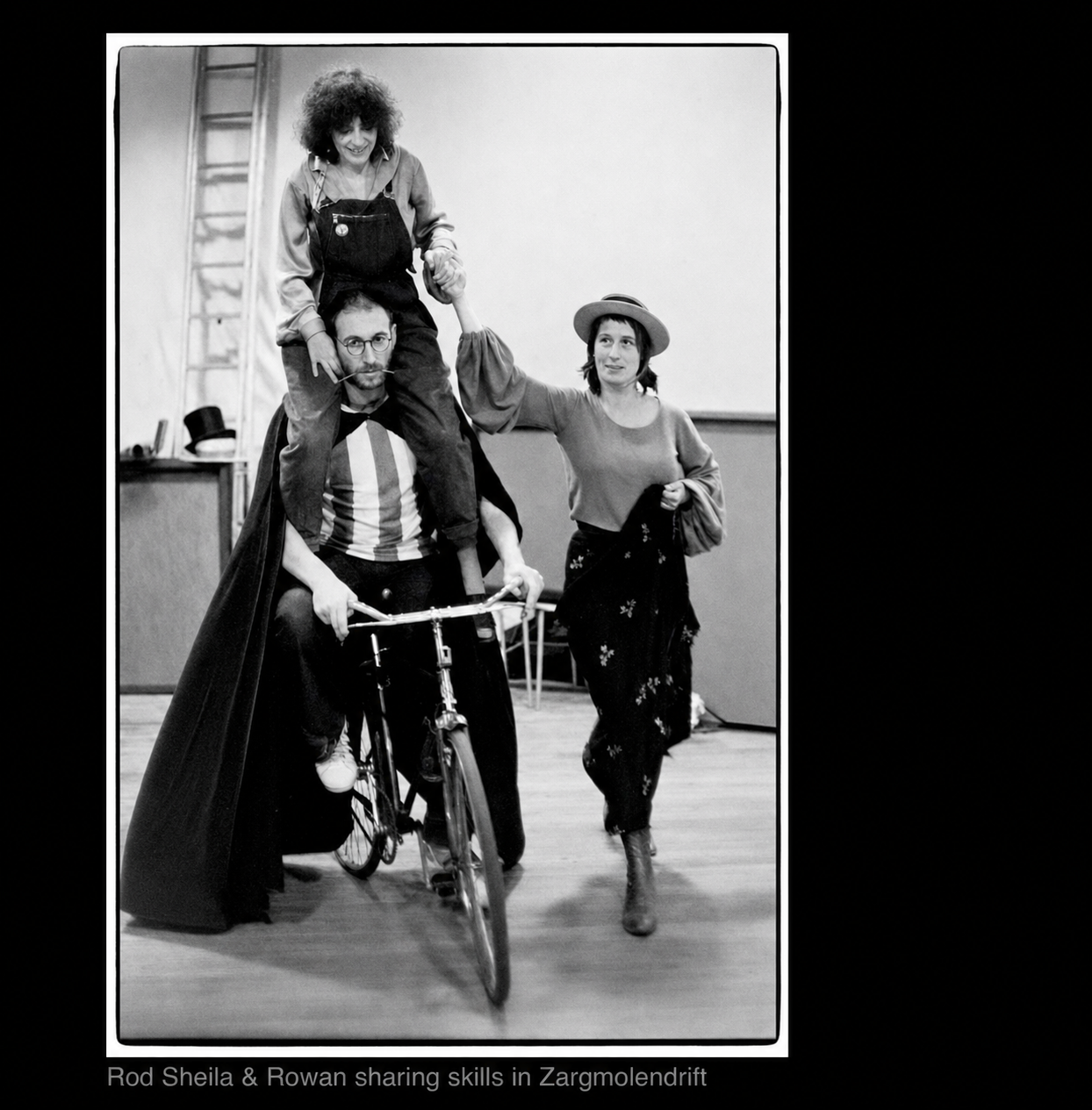 Rod, Sheila and Rowan sharing skills in Zargmolendrift, rehearsal photograph